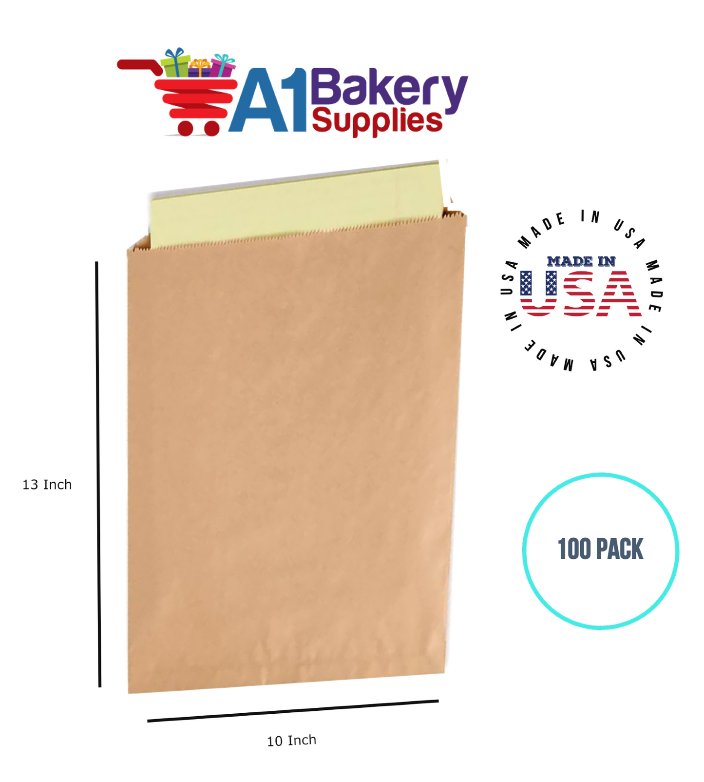 Kraft Flat Merchandise Bags, Small, 100 Pack - 10"x13"