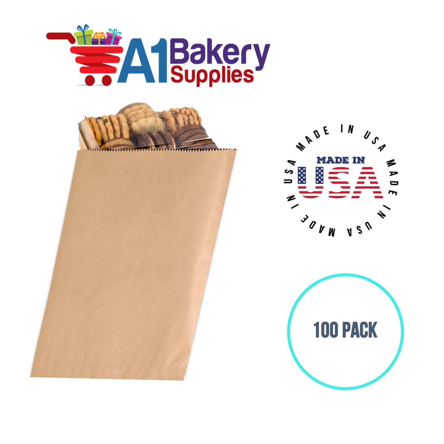 Kraft Flat Merchandise Bags, Small, 100 Pack - 8.5"x11"