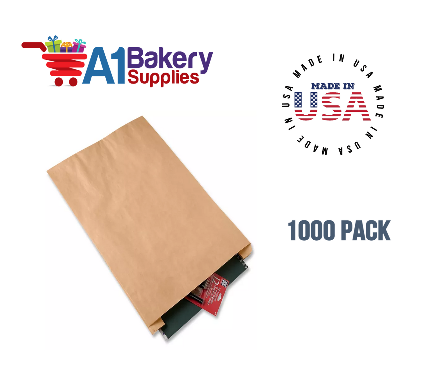 Kraft Flat Merchandise Bags, Medium, 1000 Pack - 6-1/4"x9-1/4"