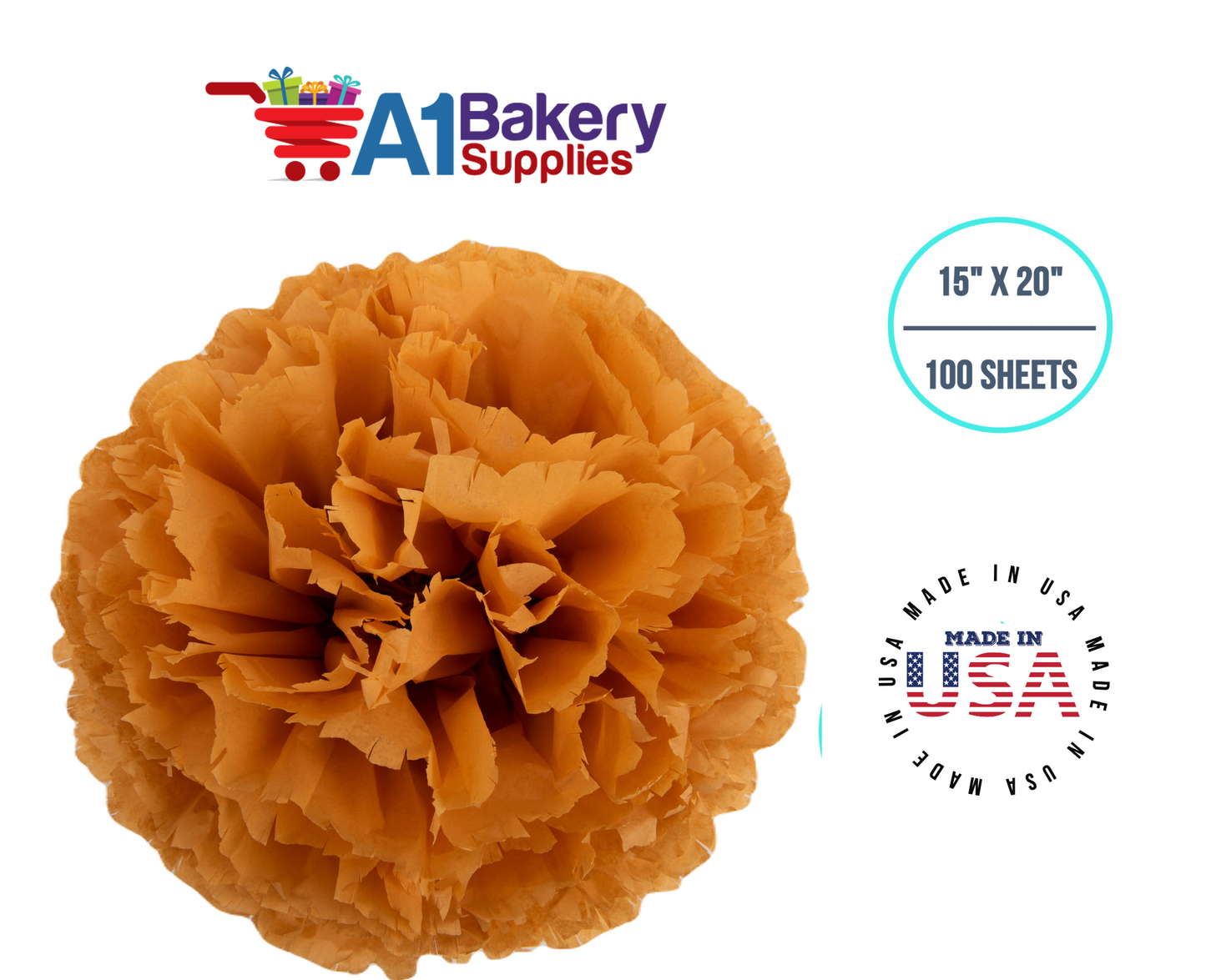 Goldenrod Tissue Paper Squares, Bulk 100 Sheets, Premium Gift Wrap and Art Supplies for Birthdays, Holidays, or Presents by A1BakerySupplies, Medium 15 Inch x 20 Inch