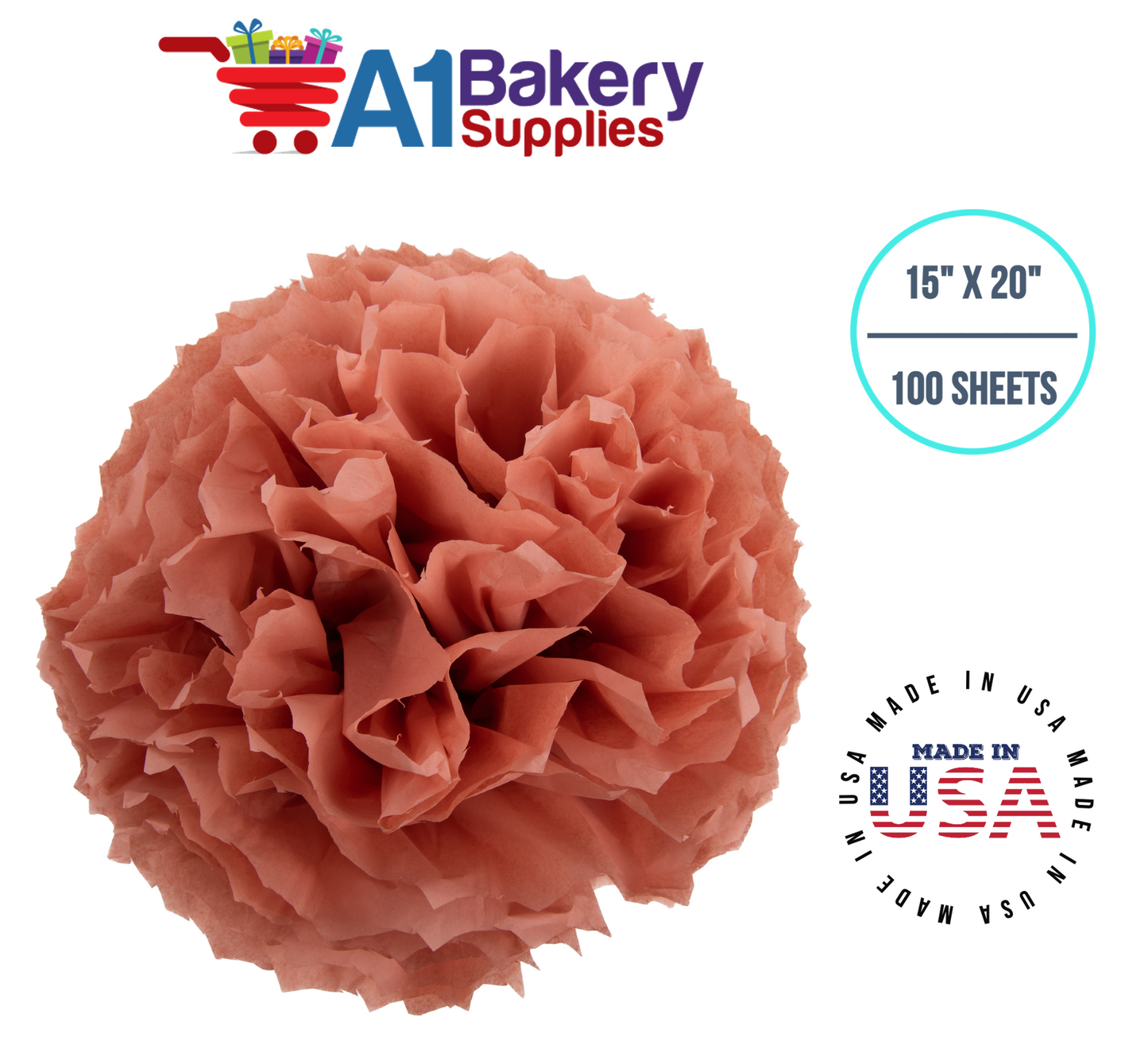 Terra Cotta Tissue Paper Squares Bulk 100 Sheets Premium Gift Wrap and Art Supplies for Birthdays Holidays or Presents by A1 Bakery Supplies Medium 15 Inch x 20 Inch