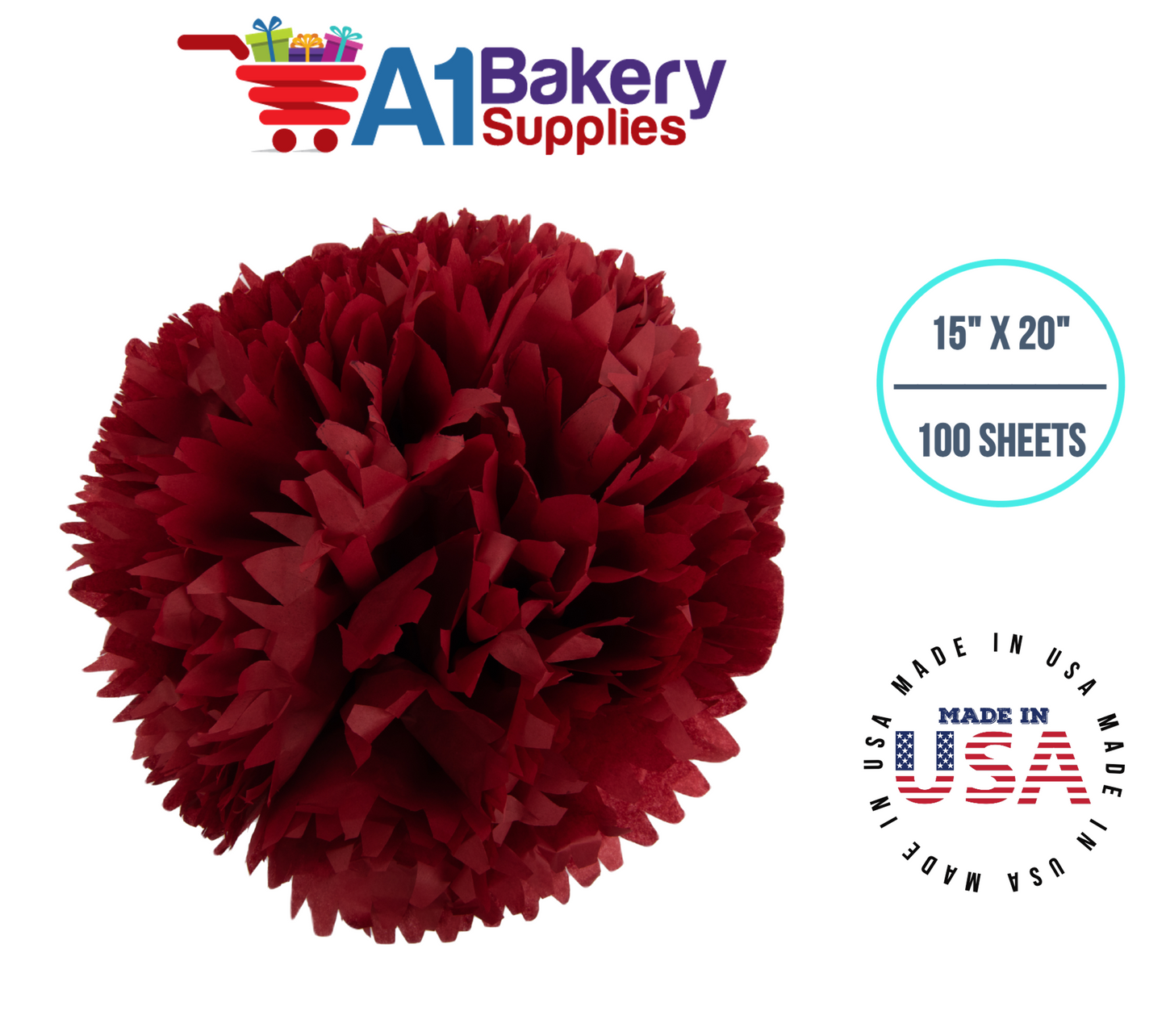 Scarlet Red Tissue Paper Squares, Bulk 100 Sheets, Premium Gift Wrap and Art Supplies for Birthdays, Holidays, or Presents by A1BakerySupplies, Medium 15 Inch x 20 Inch