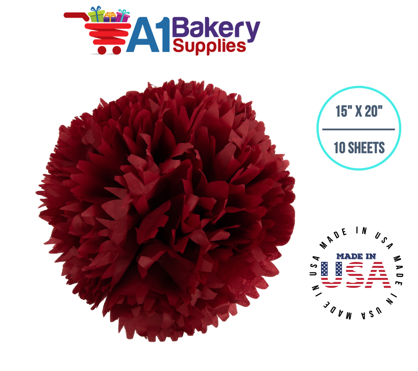 Scarlet Red Tissue Paper Squares, Bulk 10 Sheets, Premium Gift Wrap and Art Supplies for Birthdays, Holidays, or Presents by A1BakerySupplies, small 15 Inch x 20 Inch