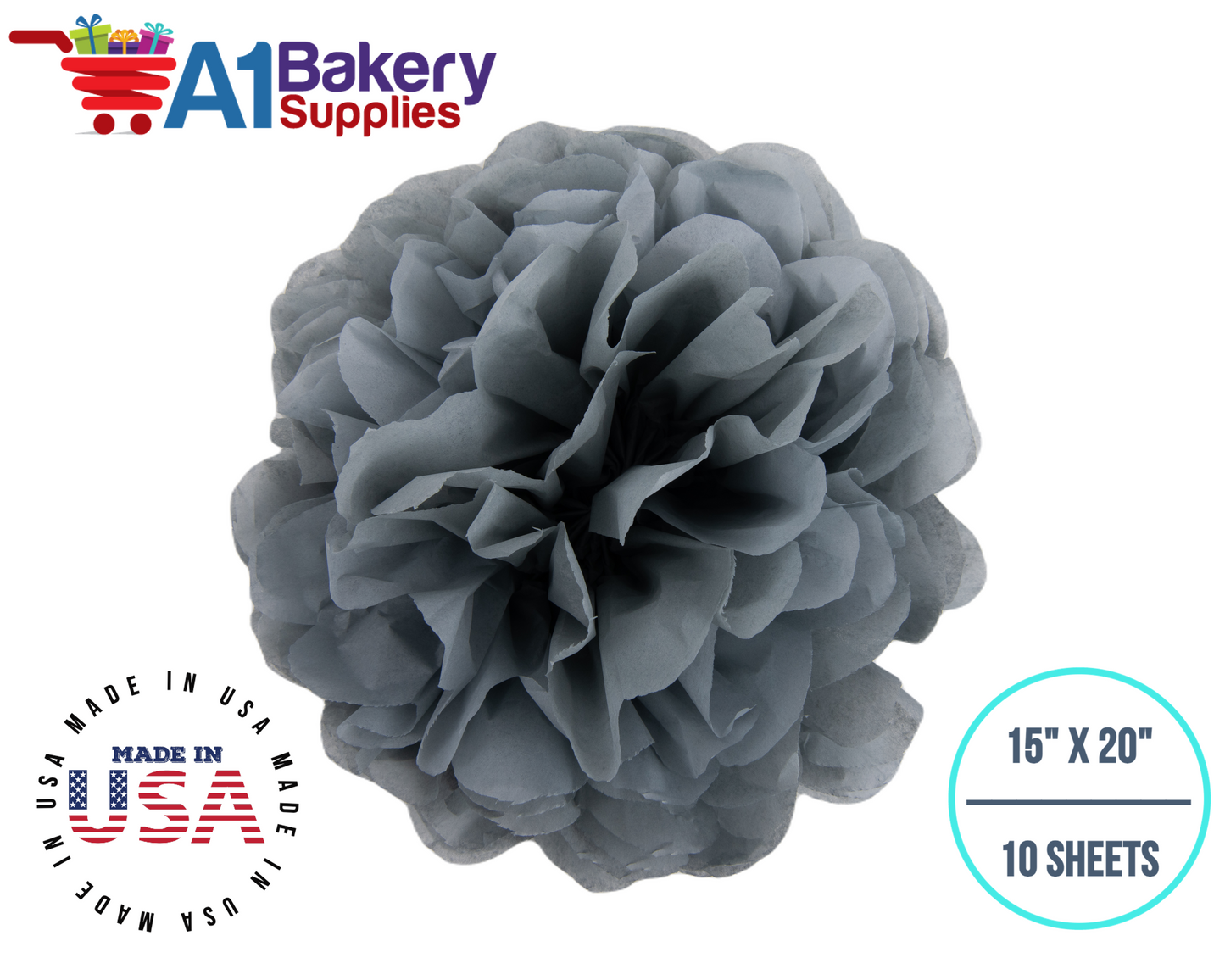 Gray Tissue Paper Squares, Bulk 10 Sheets, Premium Gift Wrap and Art Supplies for Birthdays, Holidays, or Presents by A1BakerySupplies, Small 15 Inch x 20 Inch