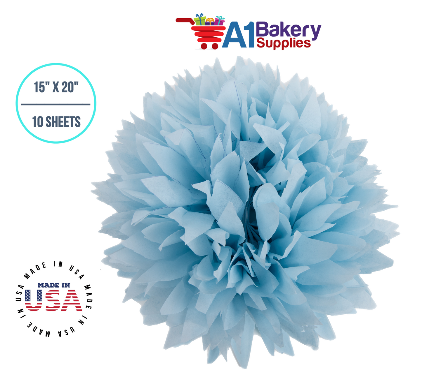 Light Blue Tissue Paper Squares, Bulk 10 Sheets, Premium Gift Wrap and Art Supplies for Birthdays, Holidays, or Presents by A1BakerySupplies, Small 15 Inch x 20 Inch