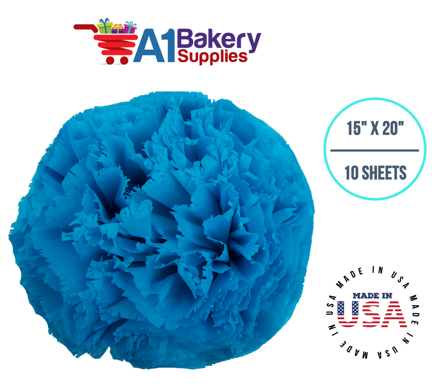 Turquoise Blue Tissue Paper Squares, Bulk 10 Sheets, Premium Gift Wrap and Art Supplies for Birthdays, Holidays, or Presents by A1BakerySupplies, Large 15 Inch x 20 Inch