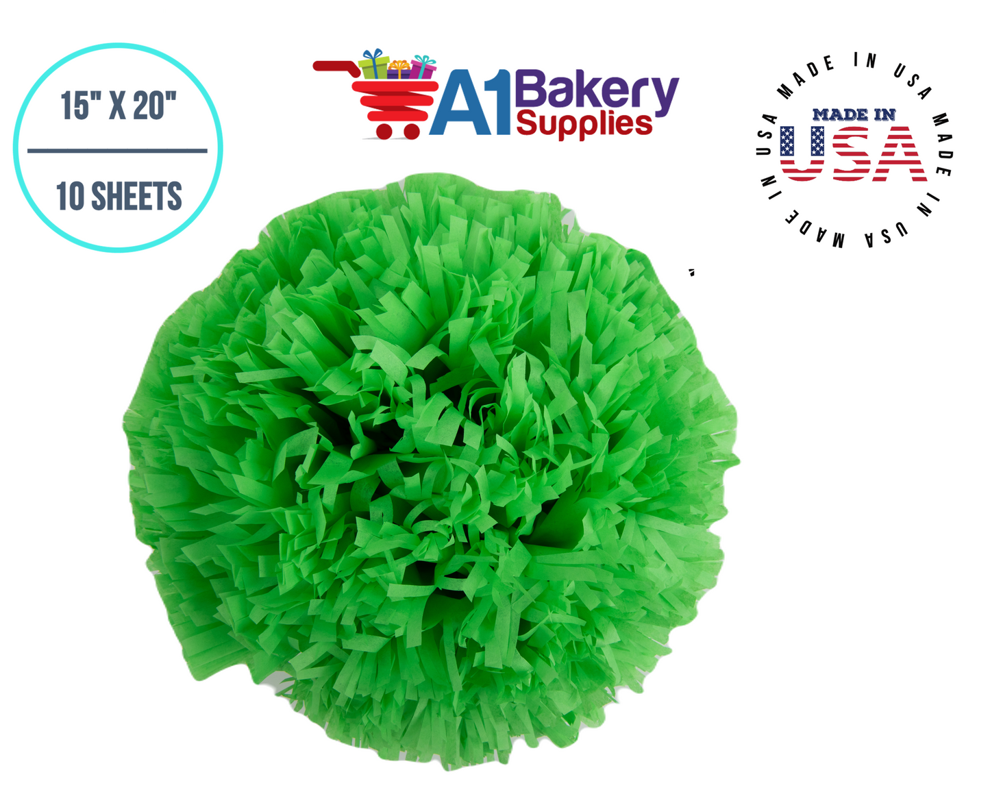 Groovy Green  Tissue Paper Squares, Bulk 10 Sheets, Premium Gift Wrap and Art Supplies for Birthdays, Holidays, or Presents by A1BakerySupplies, small 15 Inch x 20 Inch