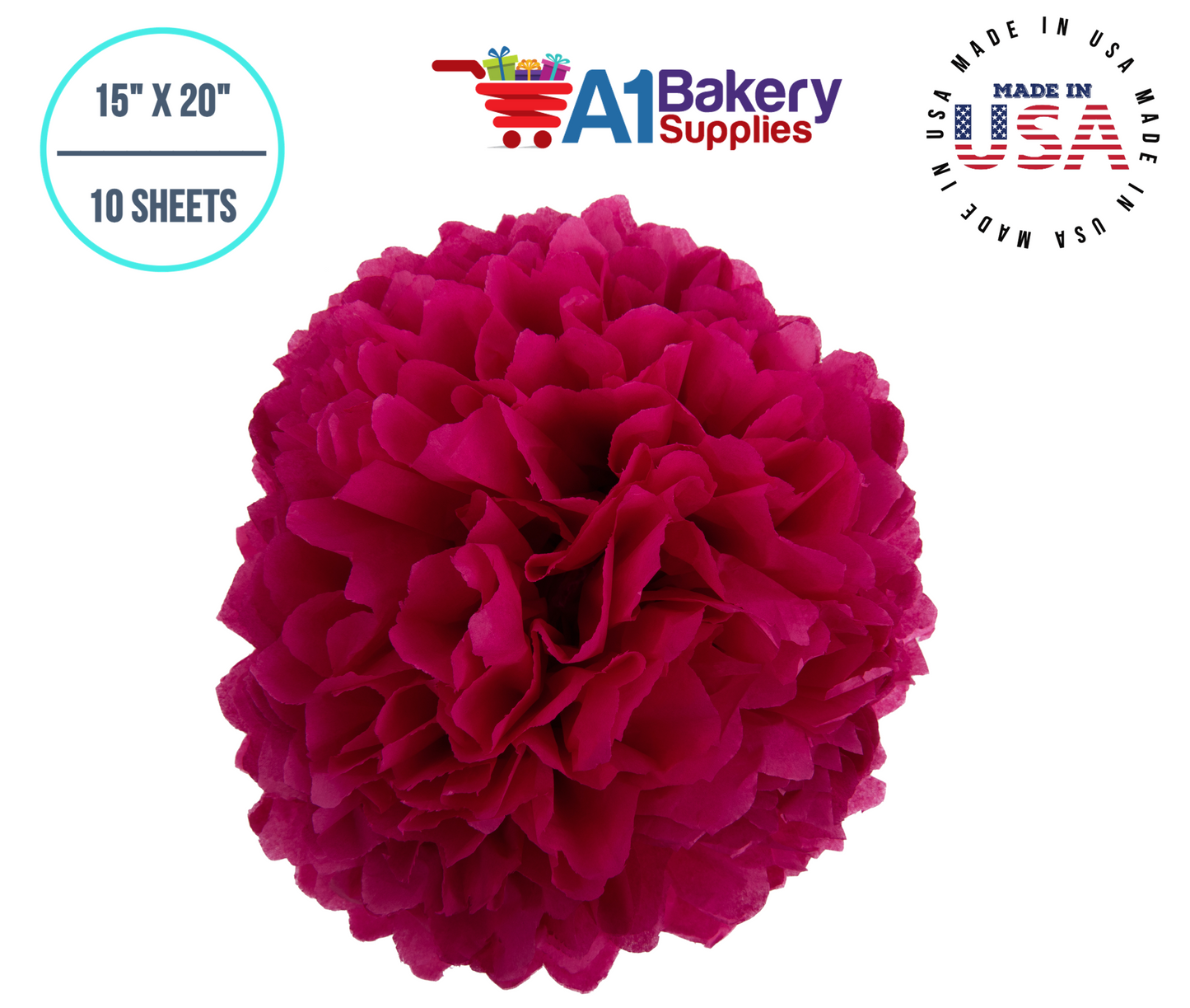 HotPink Tissue Paper Squares, Bulk 10 Sheets, Premium Gift Wrap and Art Supplies for Birthdays, Holidays, or Presents by A1BakerySupplies, Small 15 Inch x 20 Inch