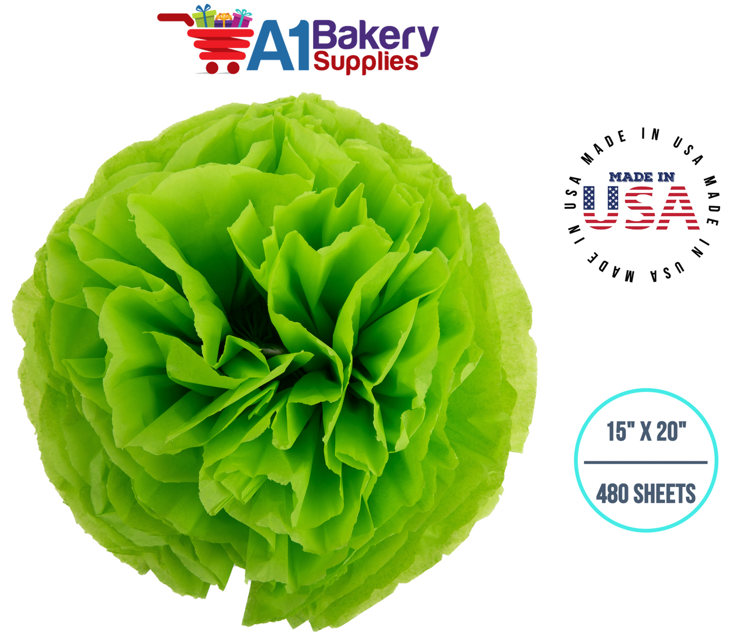 Bright Lime Tissue Paper Squares, Bulk 480 Sheets, Premium Gift Wrap and Art Supplies for Birthdays, Holidays, or Presents by A1BakerySupplies, Large 15 Inch x 20 Inch