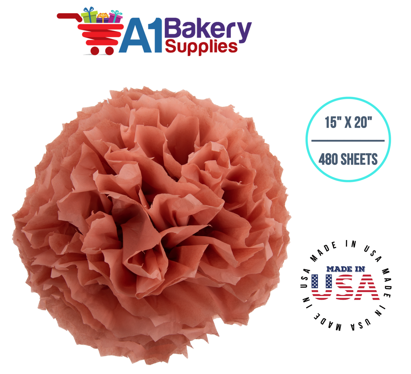 Terra Cotta Tissue Paper Squares Bulk  480 Sheets Premium Gift Wrap and Art Supplies for Birthdays Holidays or Presents by A1 Bakery Supplies Large 15 Inch x 20 Inch