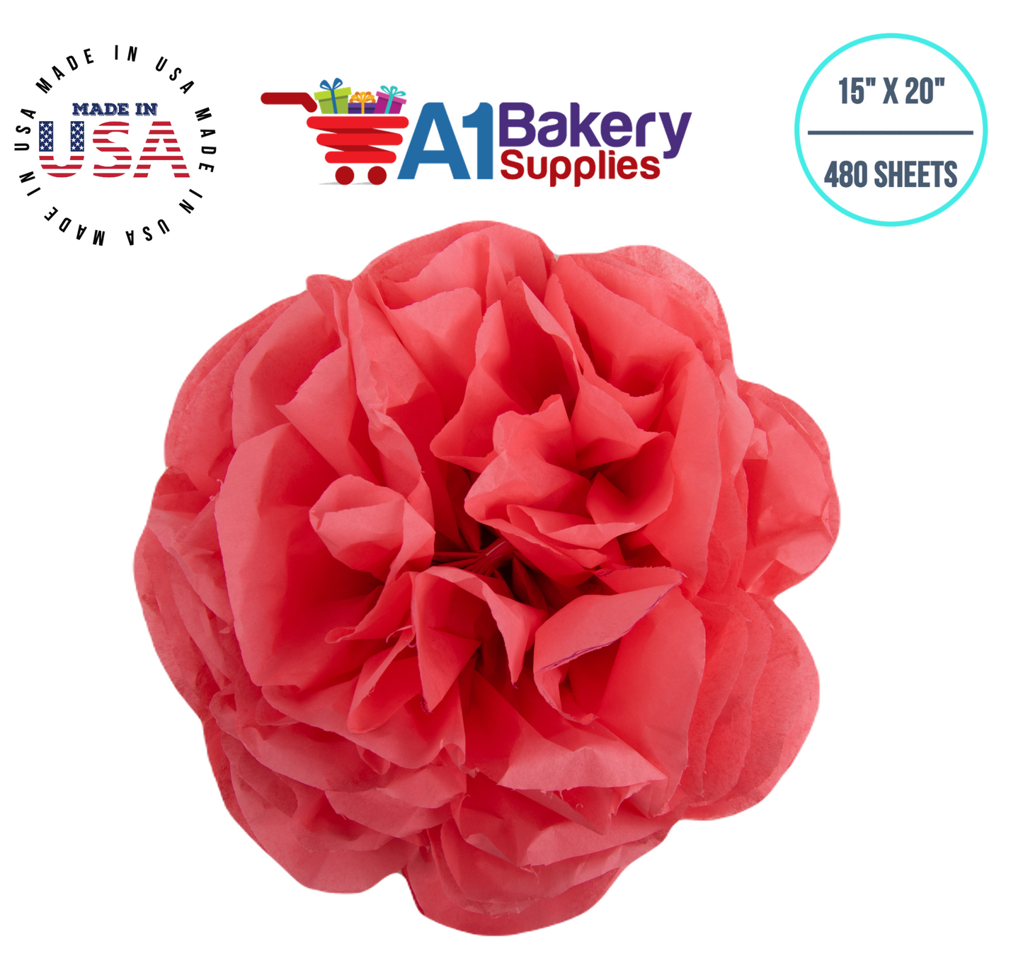 Coral Rose Color Gift Wrap Tissue Paper 15 Inch x 20 Inch  - 480 Sheets Pack