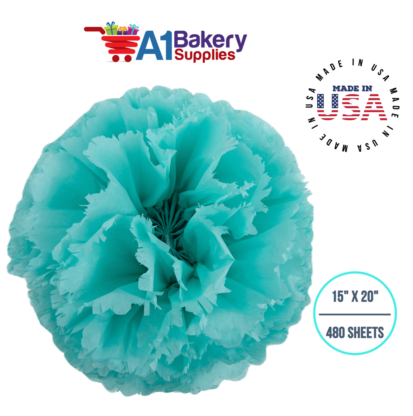 AQUA BLUE Color Tissue Paper 15 Inch x 20 Inch - 480 Sheets