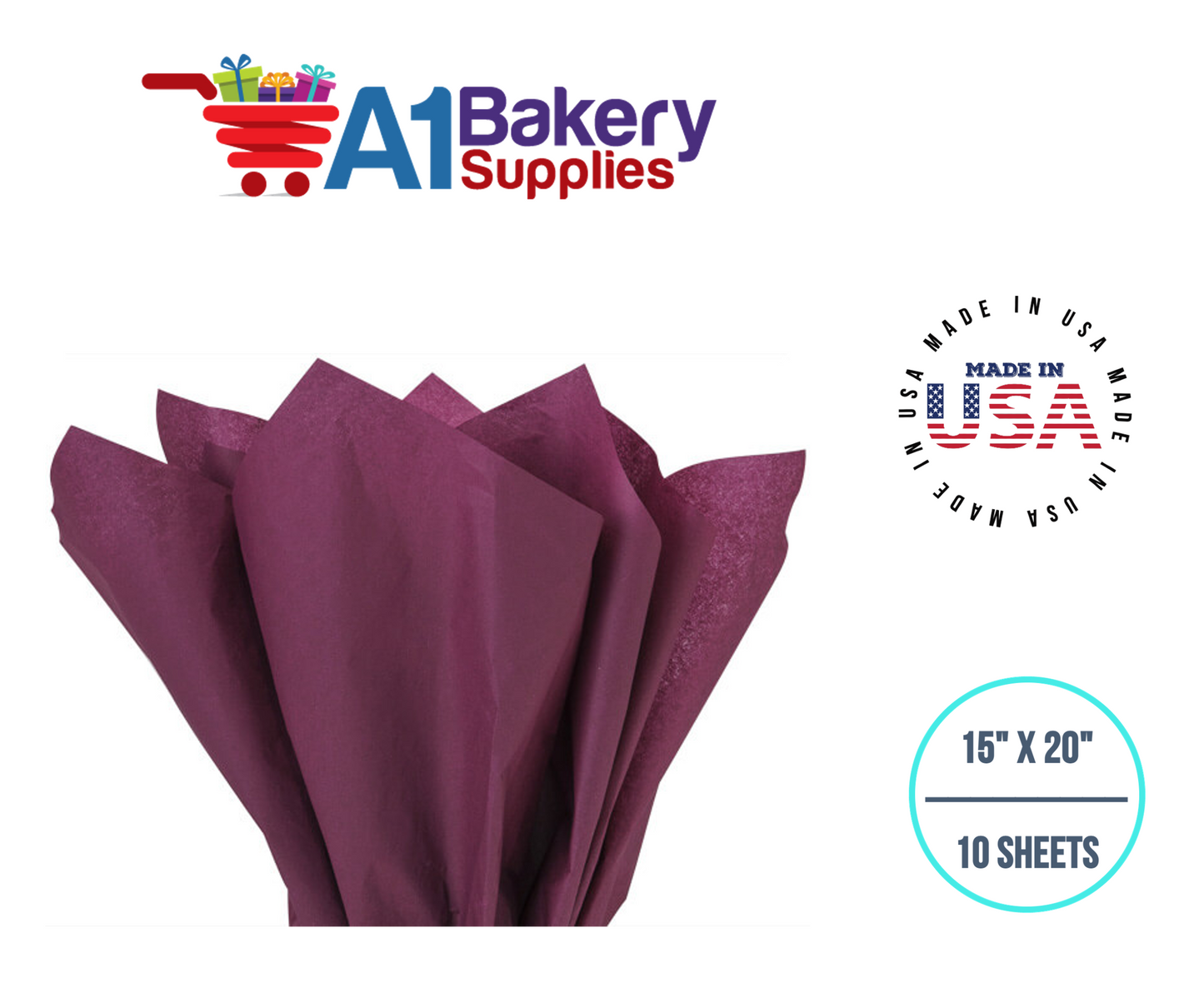 Burgundy Tissue Paper Squares, Bulk 10 Sheets, Premium Gift Wrap and Art Supplies for Birthdays, Holidays, or Presents by A1BakerySupplies, Large 15 Inch x 20 Inch