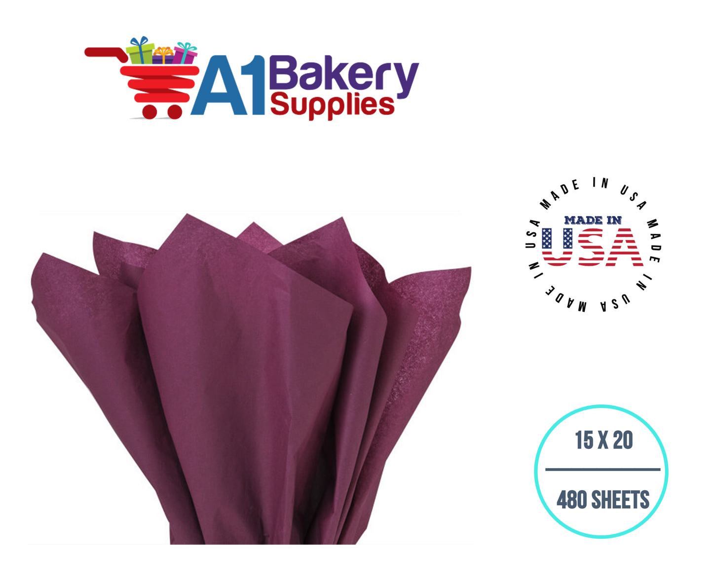 Burgundy Tissue Paper Squares, Bulk 480 Sheets, Premium Gift Wrap and Art Supplies for Birthdays, Holidays, or Presents by A1BakerySupplies, Large 15 Inch x 20 Inch