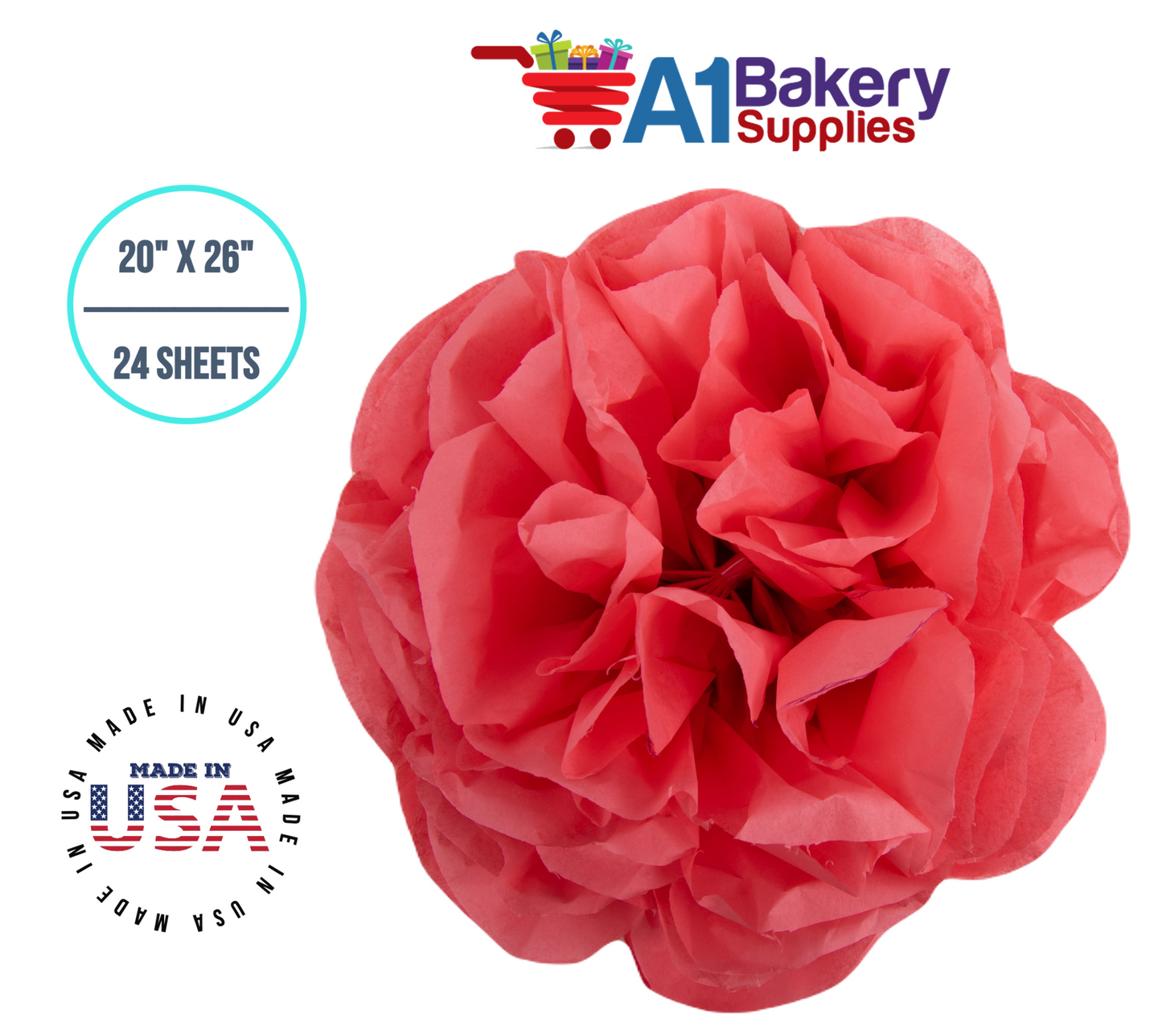 Coral Rose Color Gift Wrap Tissue Paper 20 Inch x 26 Inch  - 24 Sheets Pack