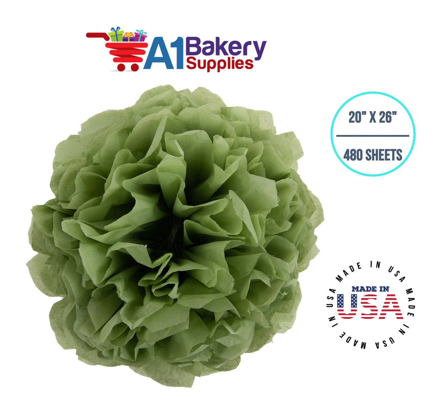 Sage Tissue Paper Squares, Bulk 480 Sheets, Premium Gift Wrap and Art Supplies for Birthdays, Holidays, or Presents by A1BakerySupplies, Large 20 Inch x 26 Inch