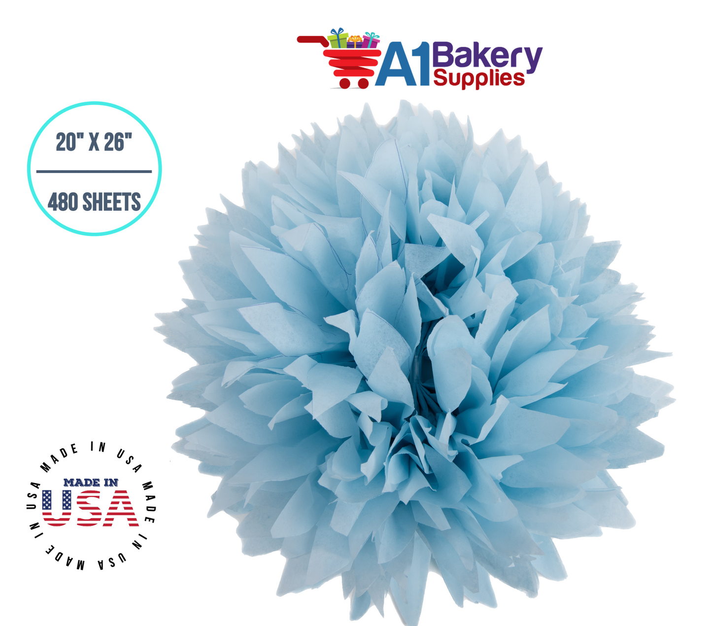 Light Blue Tissue Paper Squares, Bulk 480 Sheets, Premium Gift Wrap and Art Supplies for Birthdays, Holidays, or Presents by A1BakerySupplies, Large 20 Inch x 26 Inch