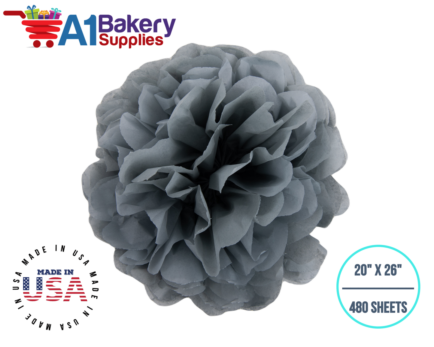 Gray Tissue Paper Squares, Bulk 480 Sheets, Premium Gift Wrap and Art Supplies for Birthdays, Holidays, or Presents by A1BakerySupplies, Large 20 Inch x 26 Inch