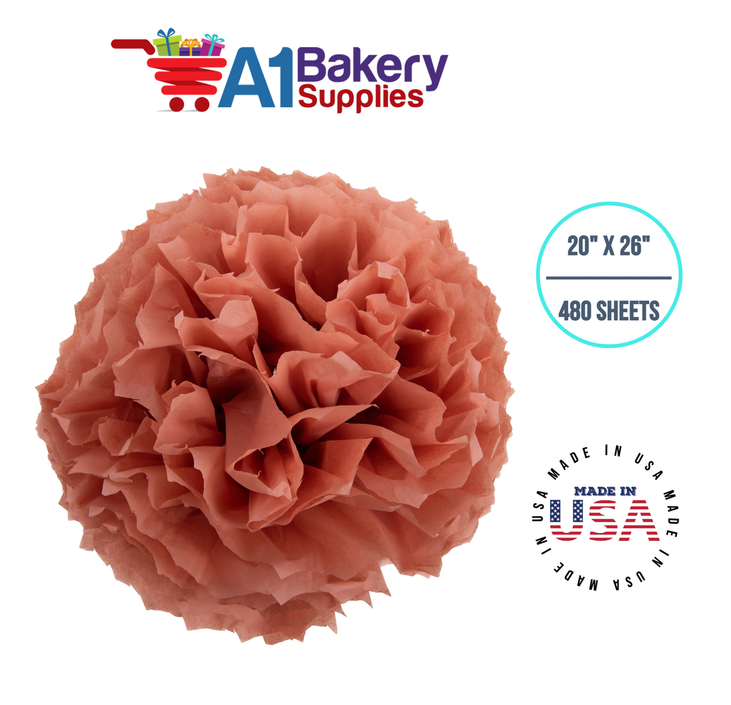 Terra Cotta Tissue Paper Squares Bulk  480 Sheets Premium Gift Wrap and Art Supplies for Birthdays Holidays or Presents by A1 Bakery Supplies Large 20 Inch x 26 Inch