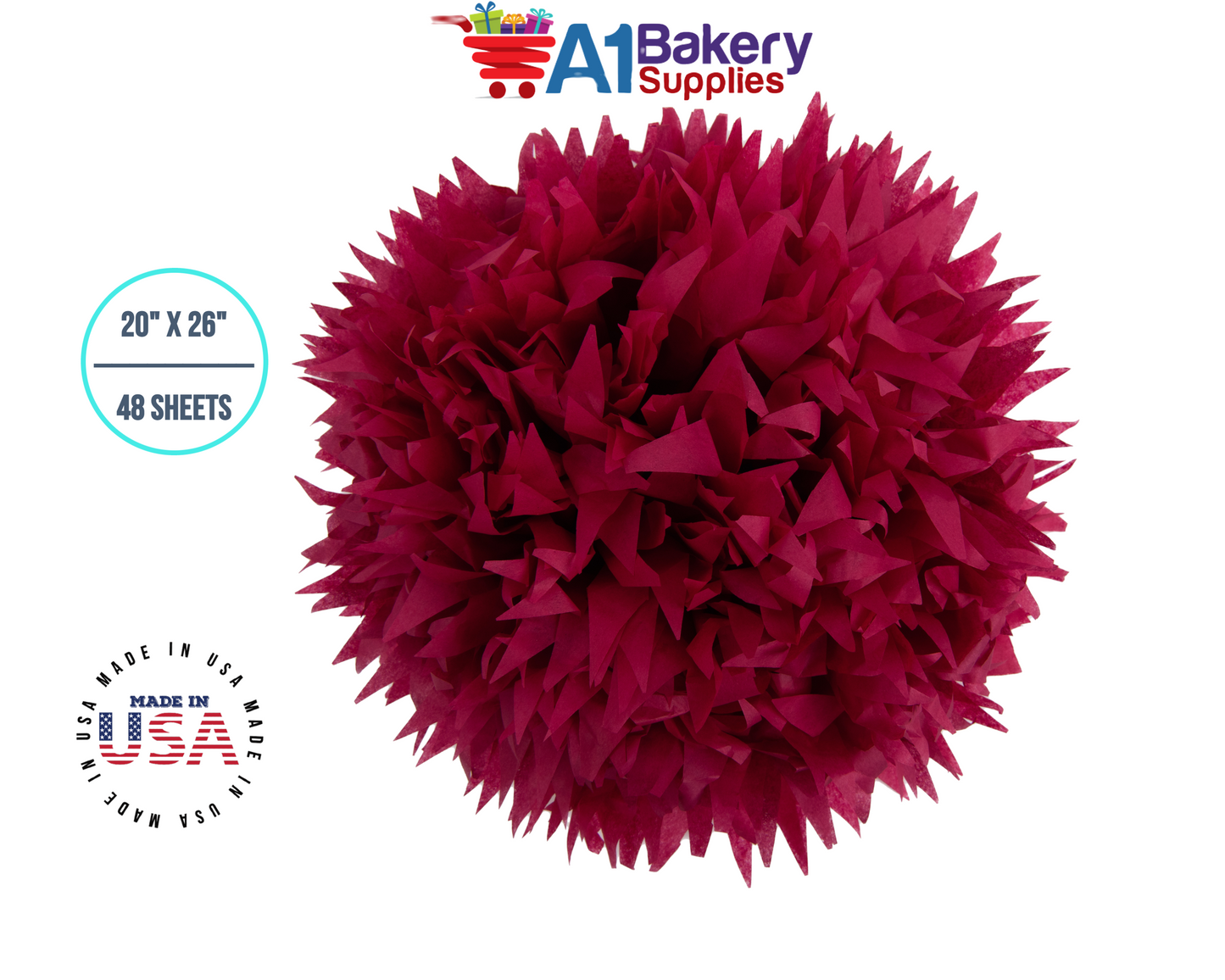 Cranberry Tissue Paper Squares, Bulk 48 Sheets, Premium Gift Wrap and Art Supplies for Birthdays, Holidays, or Presents by A1BakerySupplies, Medium 20 Inch x 26 Inch