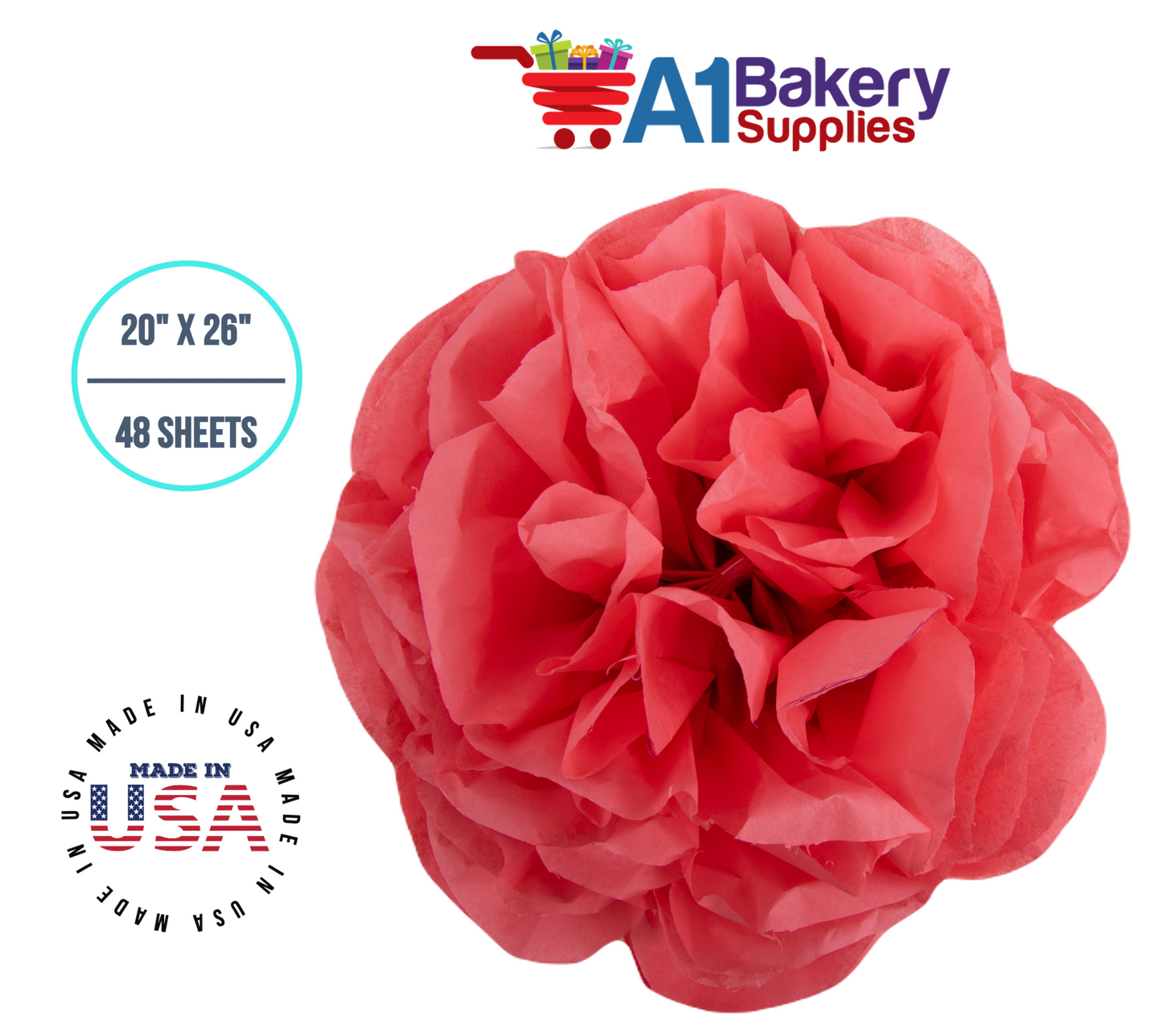 Coral Rose Color Gift Wrap Tissue Paper 20 Inch x 26 Inch  - 48 Sheets Pack