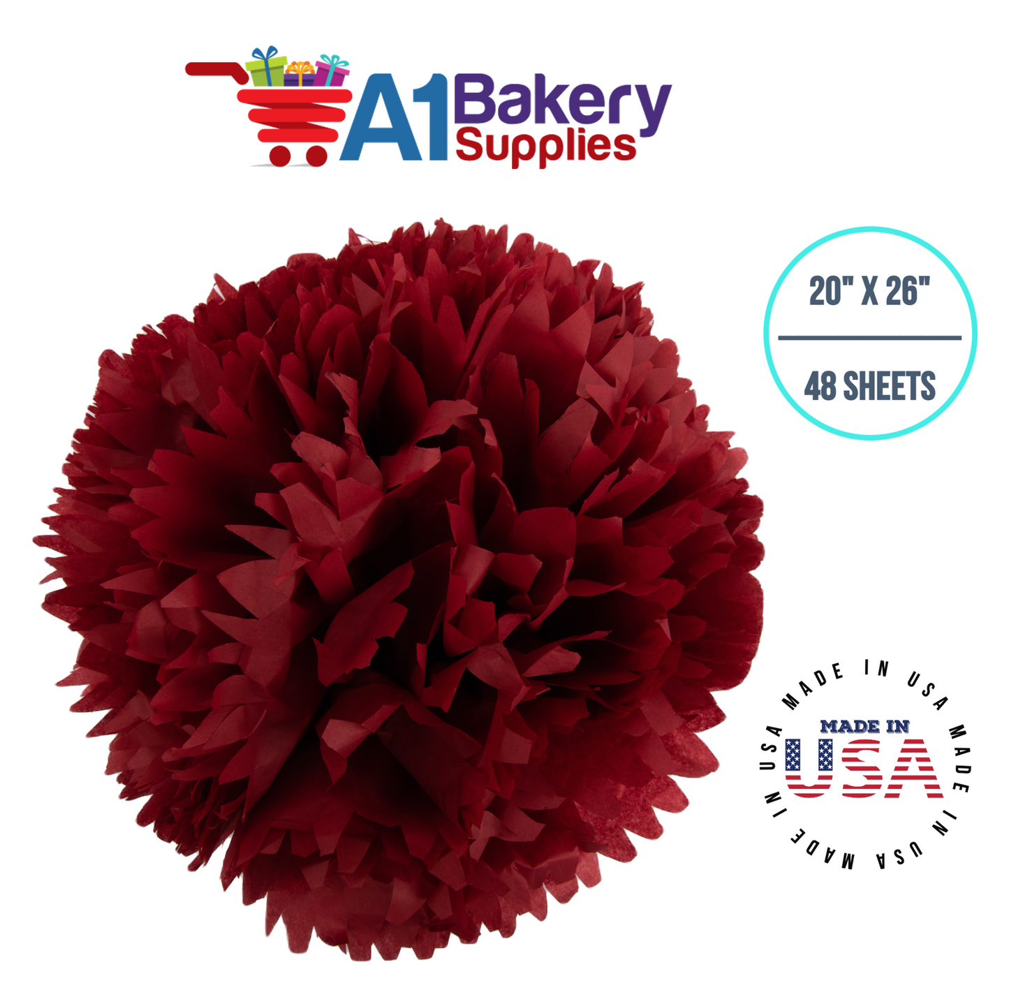 Scarlet Red Tissue Paper Squares, Bulk 48 Sheets, Premium Gift Wrap and Art Supplies for Birthdays, Holidays, or Presents by A1BakerySupplies, Medium 20 Inch x 26 Inch