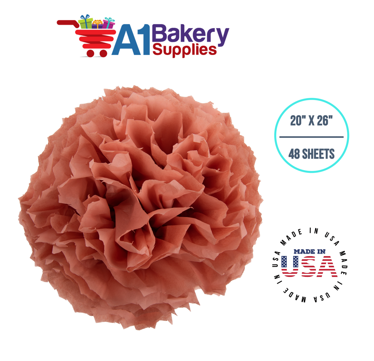 Terra Cotta Tissue Paper Squares Bulk  48 Sheets Premium Gift Wrap and Art Supplies for Birthdays Holidays or Presents by A1 Bakery Supplies Medium 20 Inch x 26 Inch