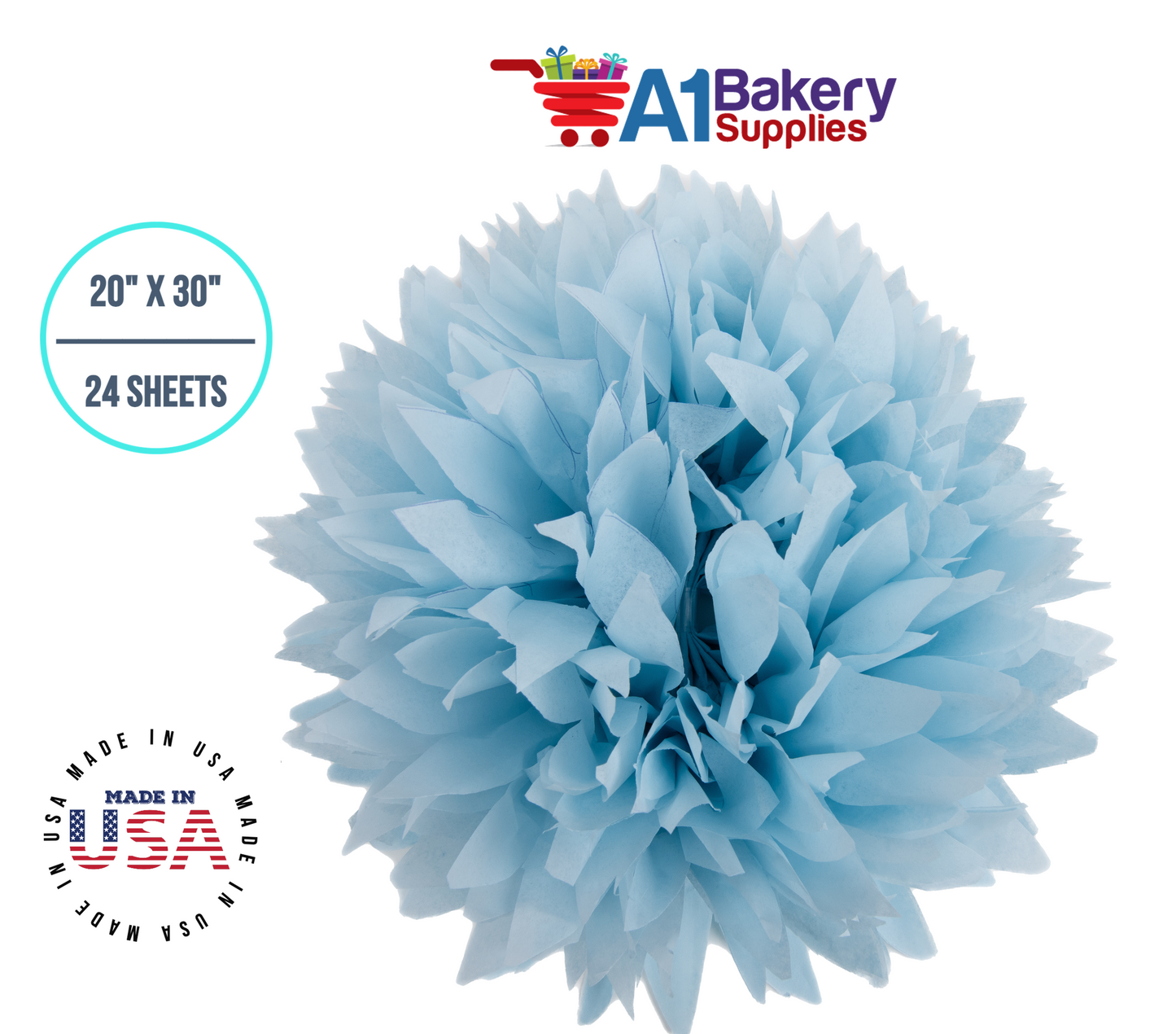 Light Blue Tissue Paper Squares, Bulk 24 Sheets, Premium Gift Wrap and Art Supplies for Birthdays, Holidays, or Presents by A1BakerySupplies, Small 20 Inch x 30 Inch