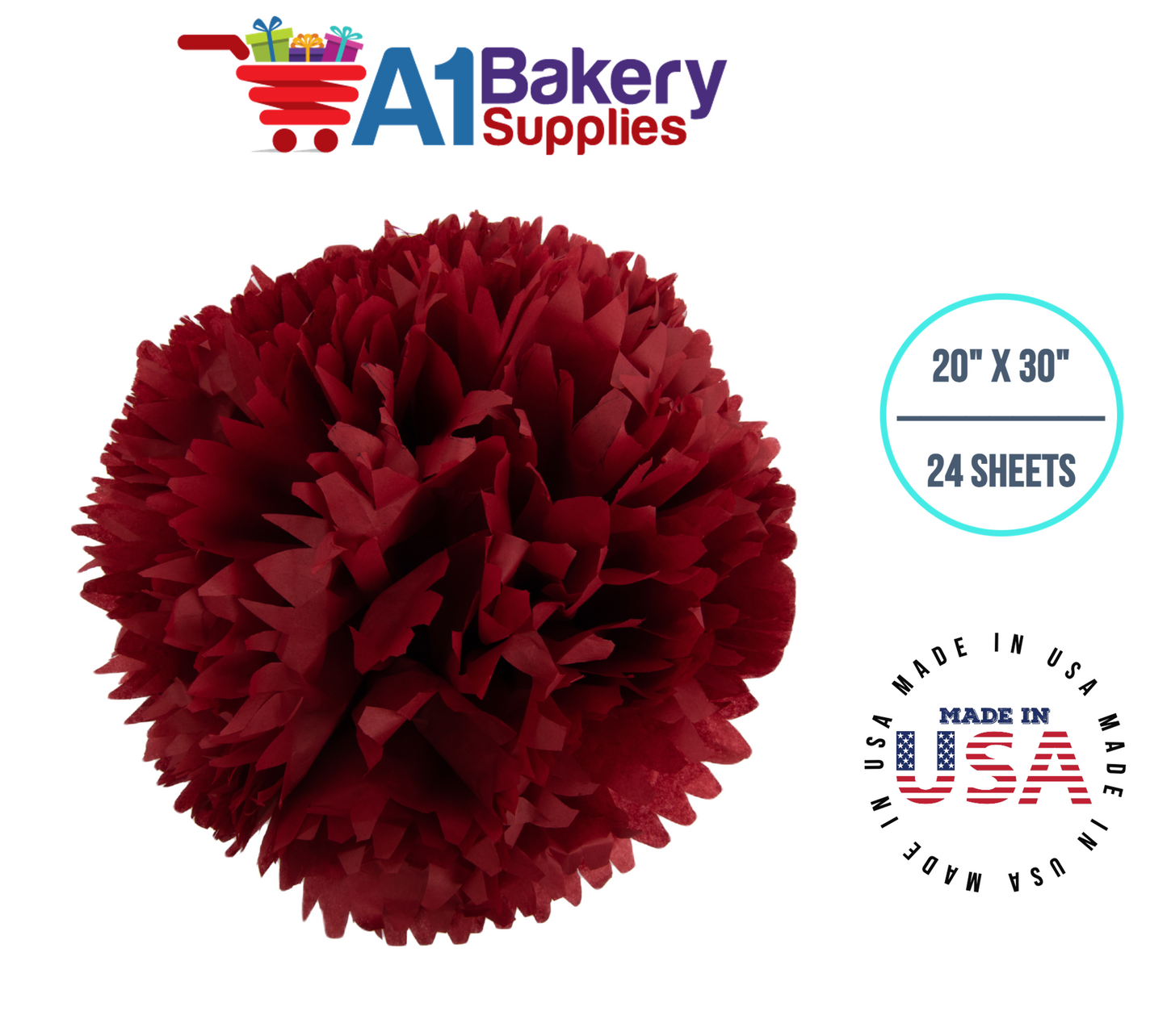 Scarlet Red Tissue Paper Squares, Bulk 24 Sheets, Premium Gift Wrap and Art Supplies for Birthdays, Holidays, or Presents by A1BakerySupplies, Small 20 Inch x 30 Inch