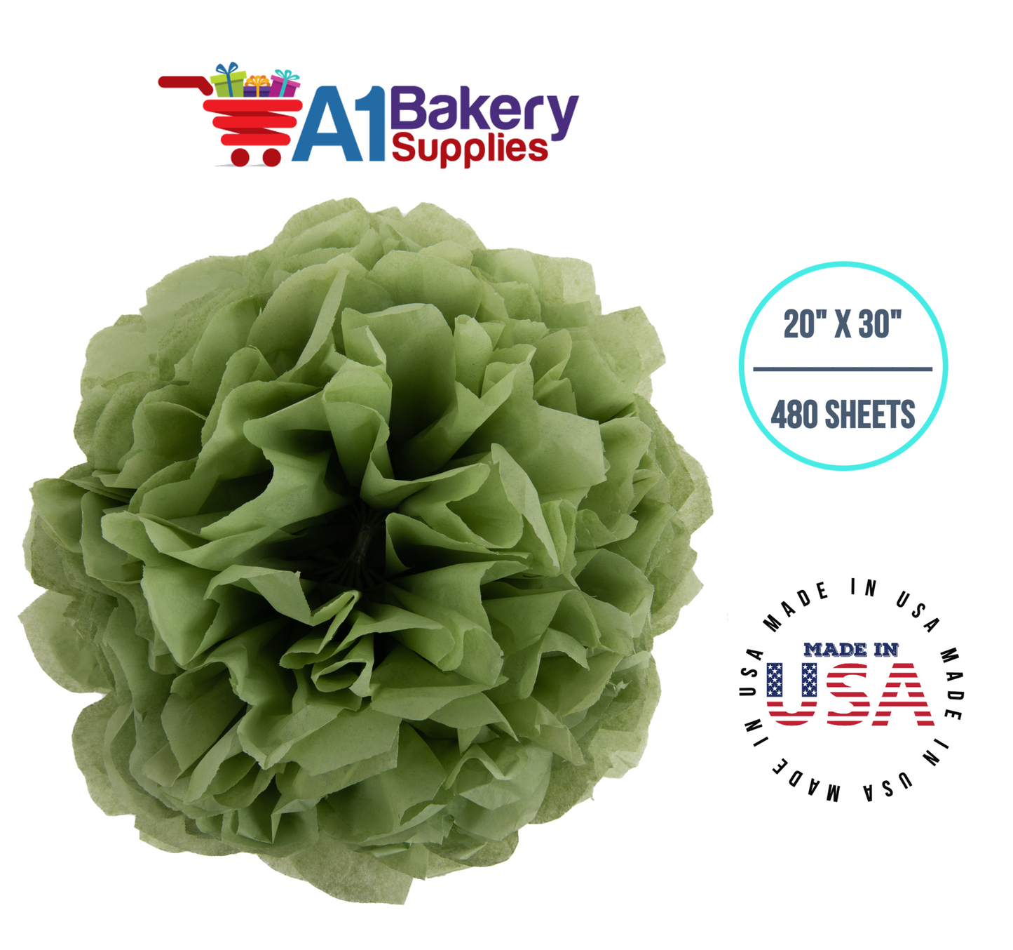 Sage Tissue Paper Squares, Bulk 480 Sheets, Premium Gift Wrap and Art Supplies for Birthdays, Holidays, or Presents by A1BakerySupplies, Large 20 Inch x 30 Inch