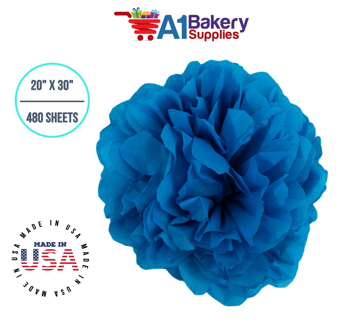 Brilliant Blue Color Tissue Paper 20 Inch x 30 Inch - 480 Sheets