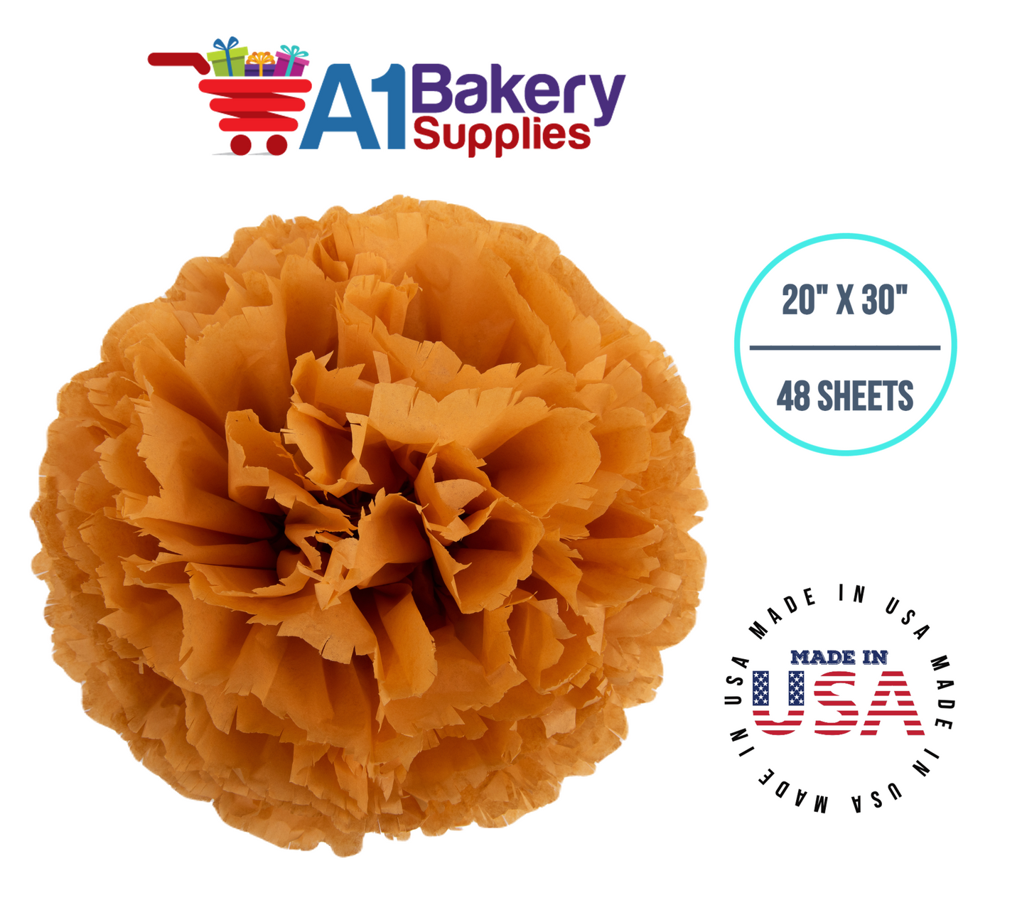 Goldenrod Tissue Paper Squares, Bulk 48 Sheets, Premium Gift Wrap and Art Supplies for Birthdays, Holidays, or Presents by A1BakerySupplies, Medium 20 Inch x 30 Inch