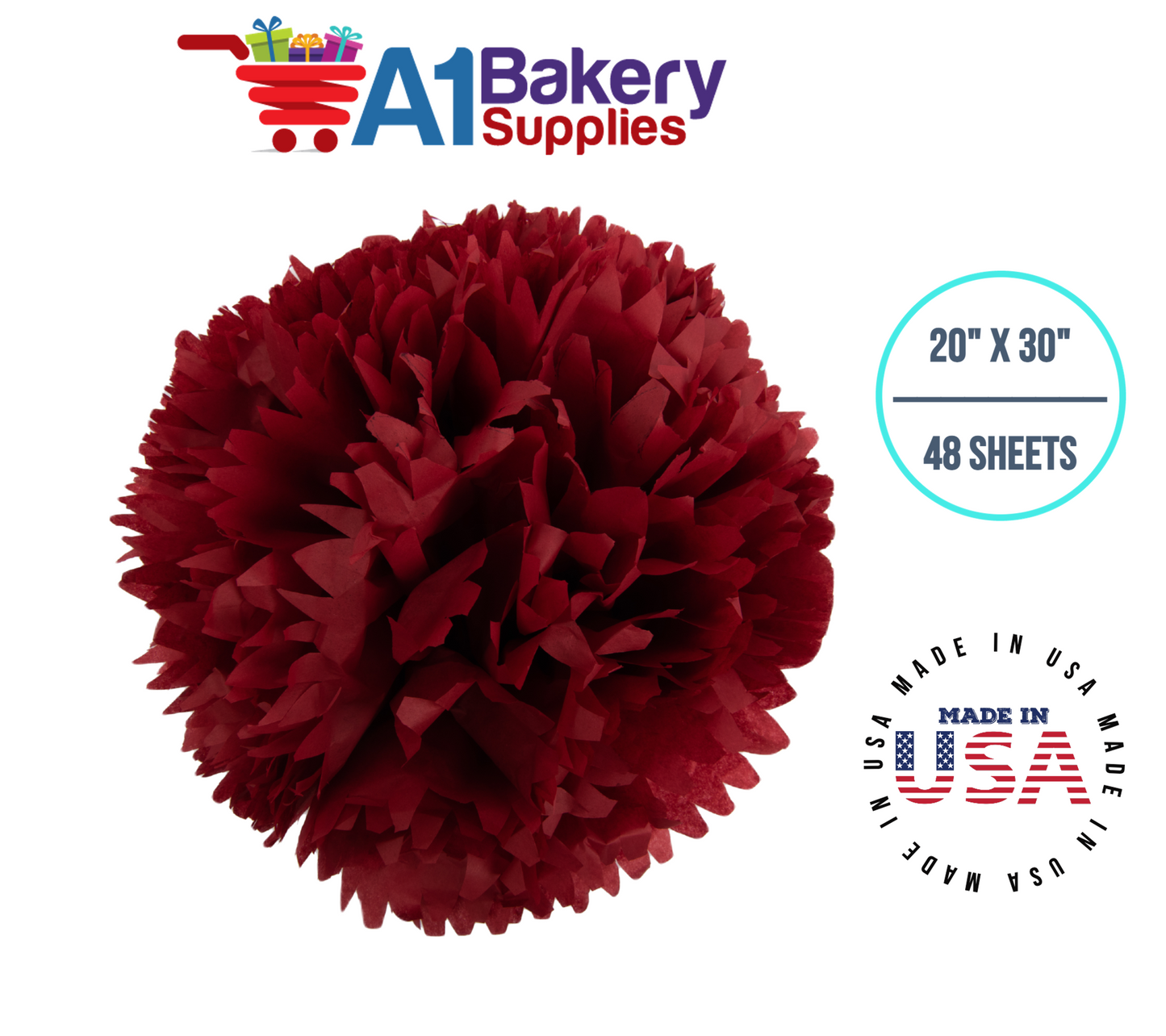 Scarlet Red Tissue Paper Squares, Bulk 48 Sheets, Premium Gift Wrap and Art Supplies for Birthdays, Holidays, or Presents by A1BakerySupplies, Medium 20 Inch x 30 Inch