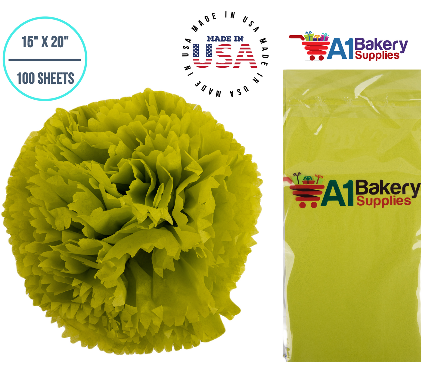 Citrus green Tissue Paper 15 Inch x 20 Inch - 100 Sheets