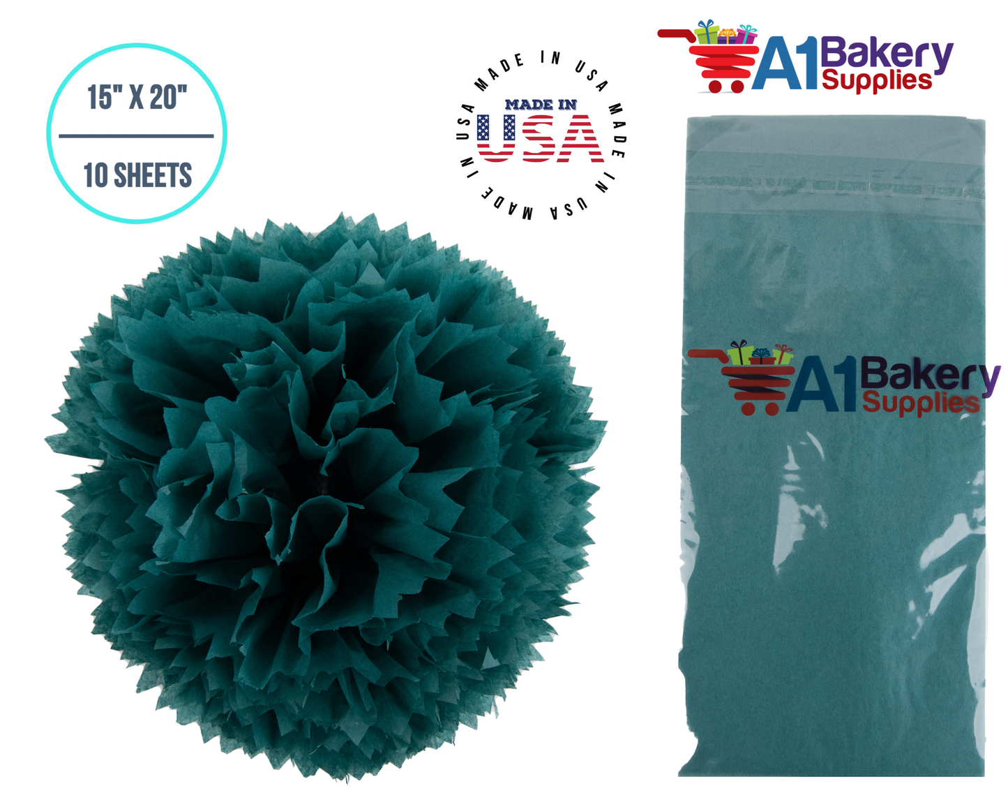 Teal Tissue Paper Squares, Bulk 10 Sheets, Premium Gift Wrap and Art Supplies for Birthdays, Holidays, or Presents by A1BakerySupplies, Small 15 Inch x 20 Inch