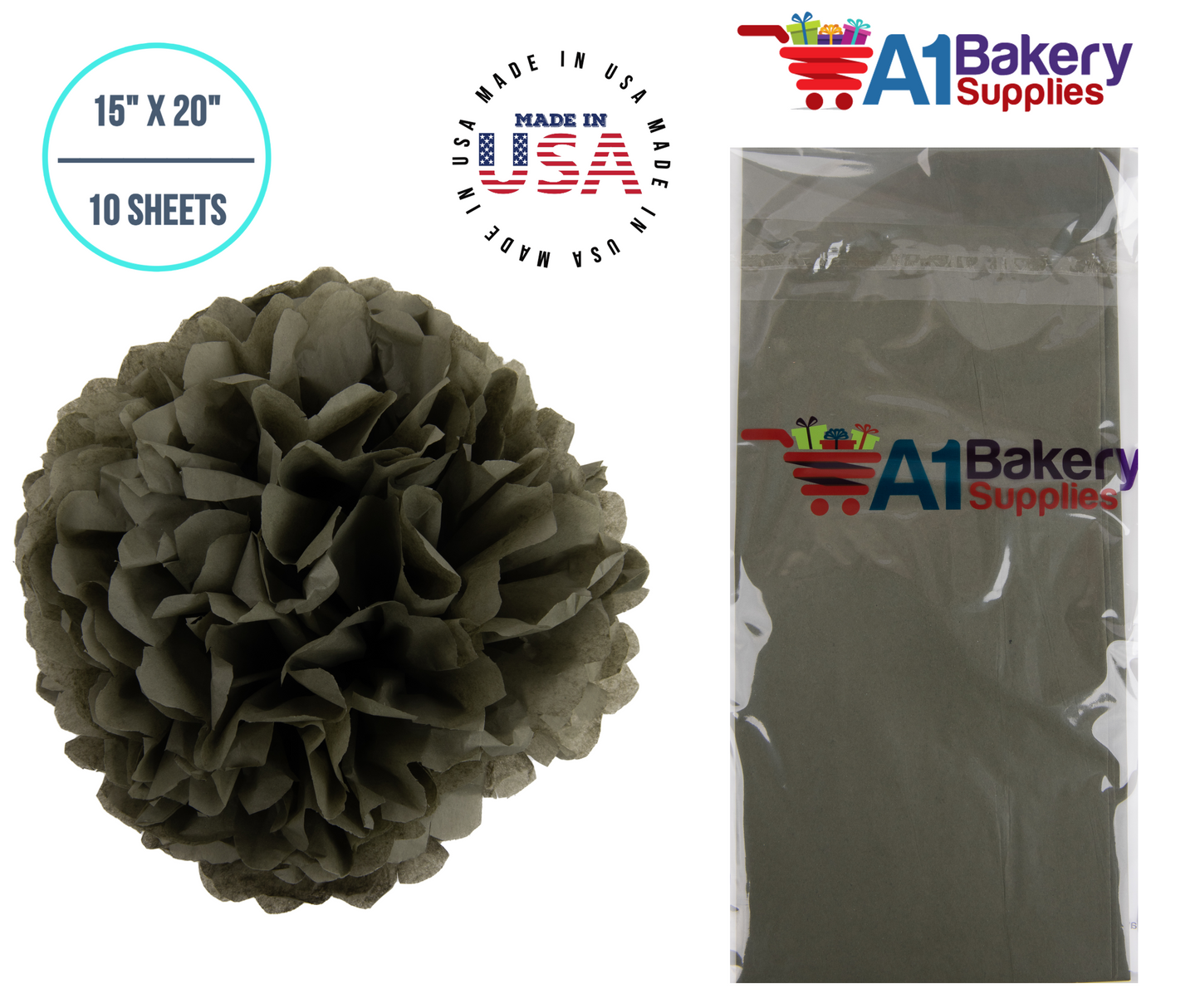 Tapestry Green Tissue Paper Squares, Bulk 10 Sheets, Premium Gift Wrap and Art Supplies for Birthdays, Holidays, or Presents by A1BakerySupplies, Small 15 Inch x 20 Inch