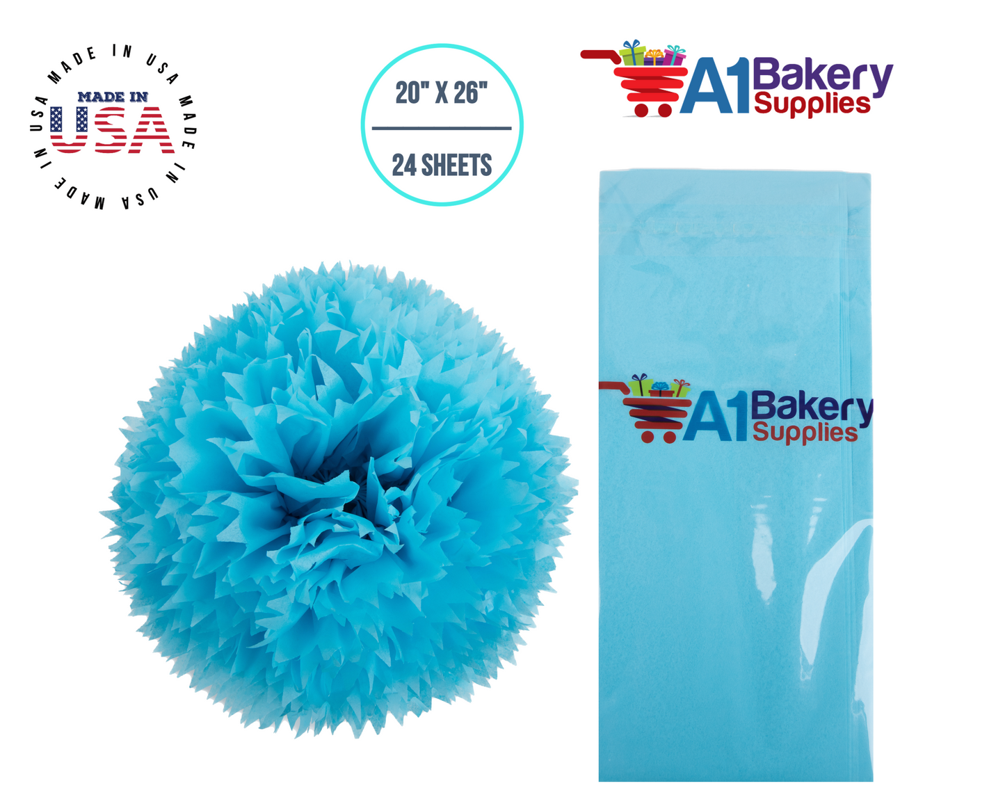 Oxford Blue Tissue Paper Squares, Bulk 24 Sheets, Premium Gift Wrap and Art Supplies for Birthdays, Holidays, or Presents by A1BakerySupplies, Small 20 Inch x 26 Inch