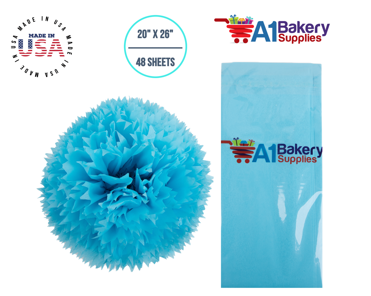 Oxford Blue Tissue Paper Squares, Bulk 48 Sheets, Premium Gift Wrap and Art Supplies for Birthdays, Holidays, or Presents by A1BakerySupplies, Medium 20 Inch x 26 Inch