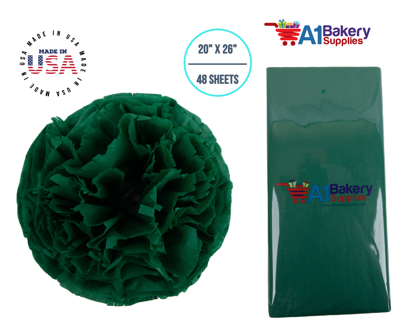 Emerald Green Tissue Paper 20 Inch x 26 Inch - 48 Sheets