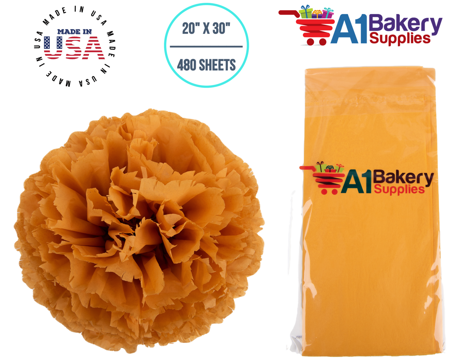 Goldenrod Tissue Paper Squares, Bulk 480 Sheets, Premium Gift Wrap and Art Supplies for Birthdays, Holidays, or Presents by A1BakerySupplies, Large 20 Inch x 30 Inch