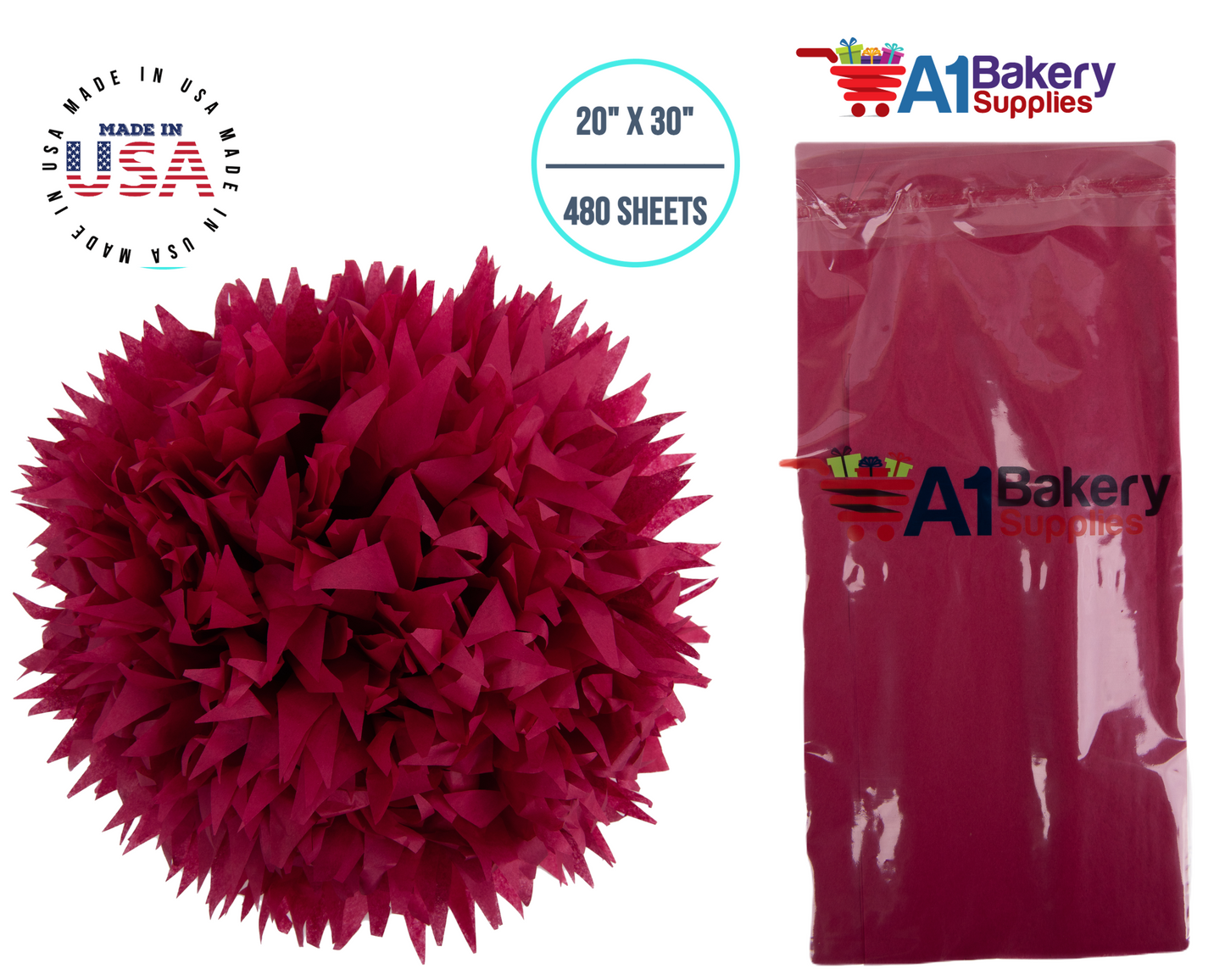 Cranberry Tissue Paper Squares, Bulk 480 Sheets, Premium Gift Wrap and Art Supplies for Birthdays, Holidays, or Presents by A1BakerySupplies, Large 20 Inch x 30 Inch