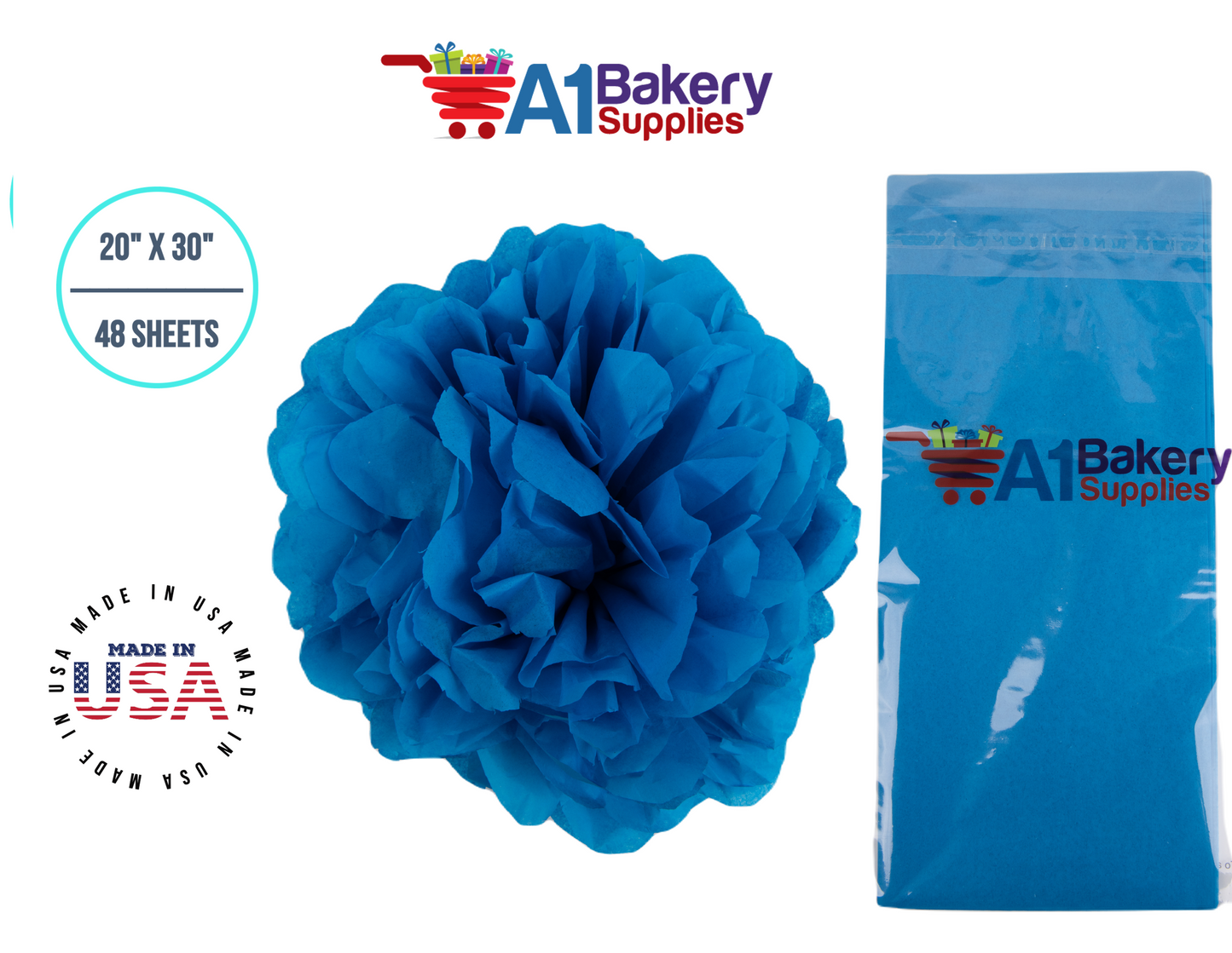 Brilliant Blue Color Tissue Paper 20 Inch x 30 Inch - 48 Sheets