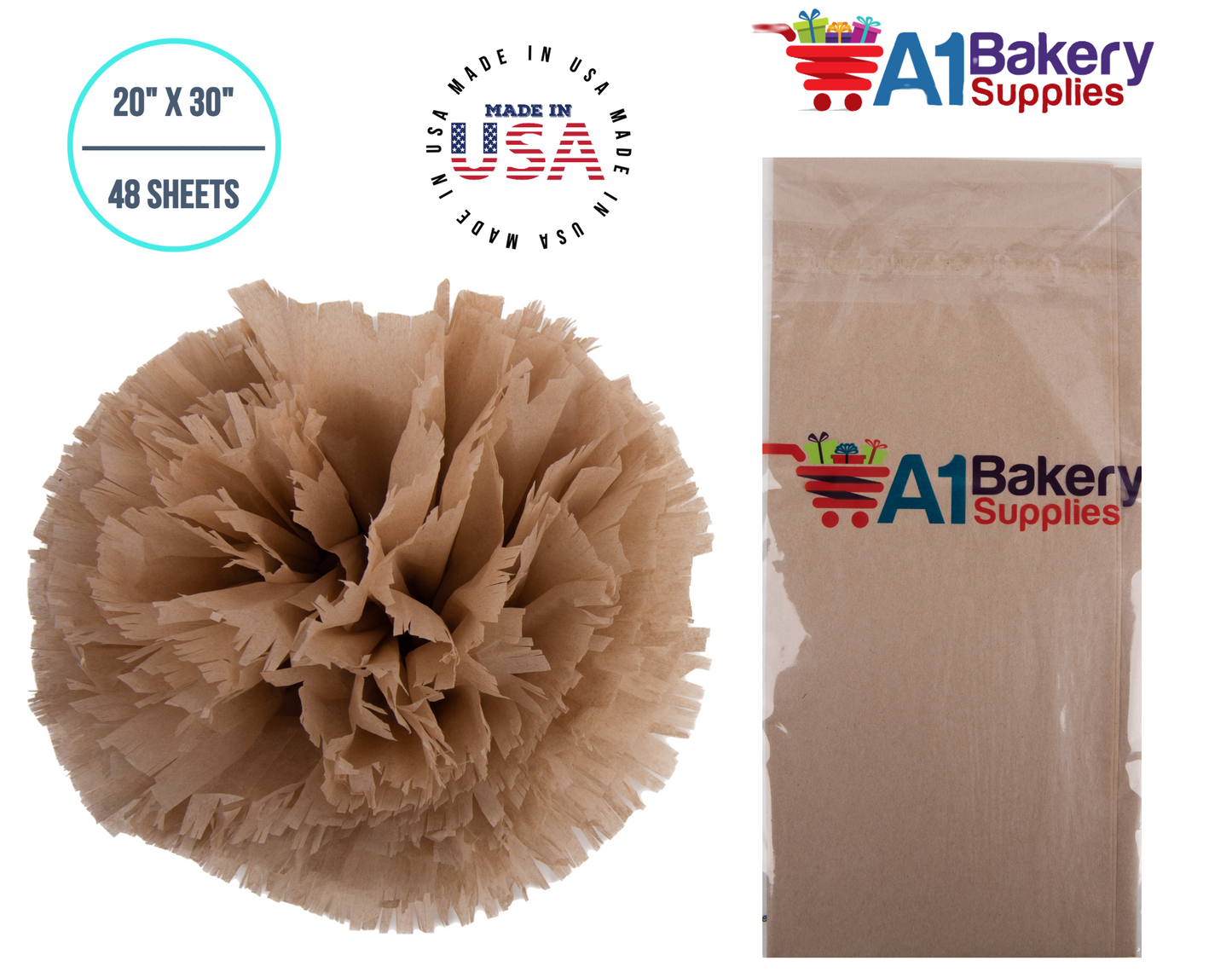 Solid Craft Tissue Paper Squares, Bulk 48 Sheets, Premium Gift Wrap and Art Supplies for Birthdays, Holidays, or Presents by A1BakerySupplies, Medium 20 Inch x 30 Inch