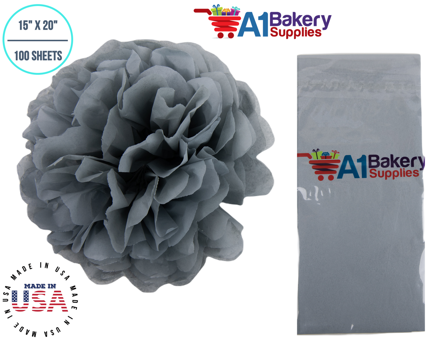 Gray color Gift wrap Tissue Paper 15 Inch x 20 Inch - 100 Sheets