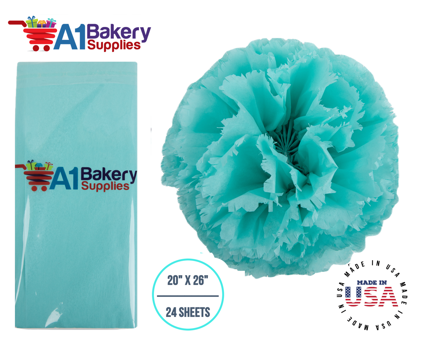 AQUA BLUE Color Gift wrap Tissue Paper 20 Inch x 26 Inch - 24 Sheets