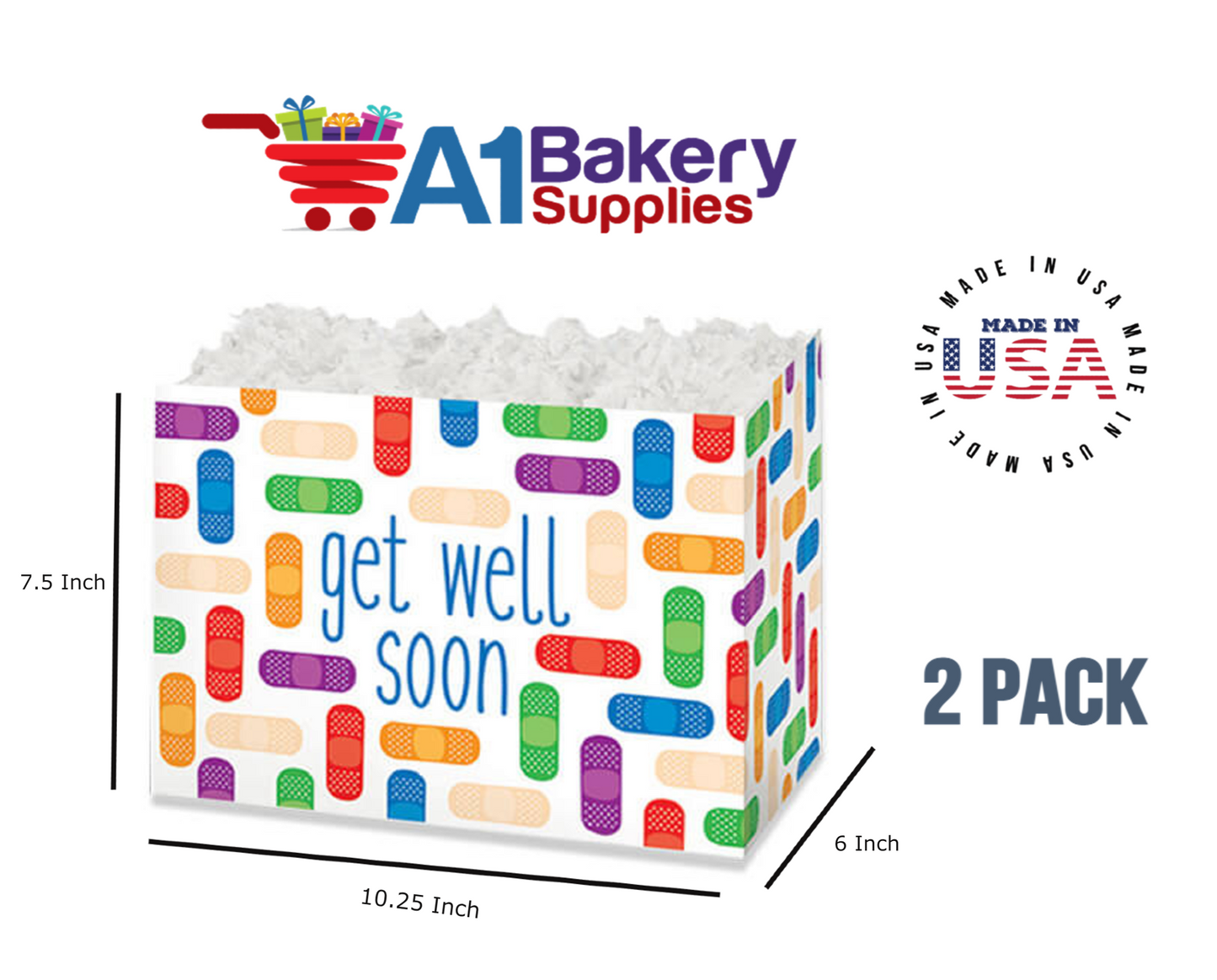 Get Well Soon Basket Box ,Theme Gift Box, Large 10.25 (Length) x 6 (Width) x 7.5 (Height), 2 Pack