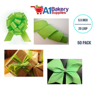 A1BakerySupplies 50 Pieces Pull Bow for Gift Wrapping Gift Bows Pull Bow With Ribbon for Wedding Gift Baskets, 5.5 Inch 20 Loop in Lime Green Color