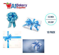 A1BakerySupplies 10 Pieces Pull Bow for Gift Wrapping Gift Bows Pull Bow With Ribbon for Wedding Gift Baskets, 5.5 Inch 20 Loop in Light Blue Color