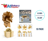 A1BakerySupplies 10 Pieces Pull Bow for Gift Wrapping Gift Bows Pull Bow With Ribbon for Wedding Gift Baskets, 5.5 Inch 20 Loop in Gold Color