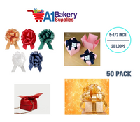 A1BakerySupplie 50 Pieces Pull Bow for Gift Wrapping Gift Bows Pull Bow With Ribbon for Wedding Gift Baskets, 5.5 Inch 20 Loop Christmas Assortment Flora Satin Color